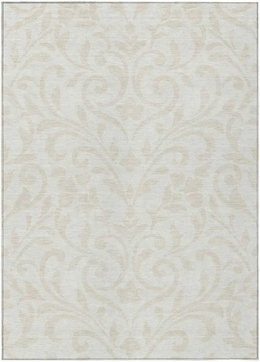 Ivory And Beige Floral Washable Indoor Outdoor Area Rug Photo 2