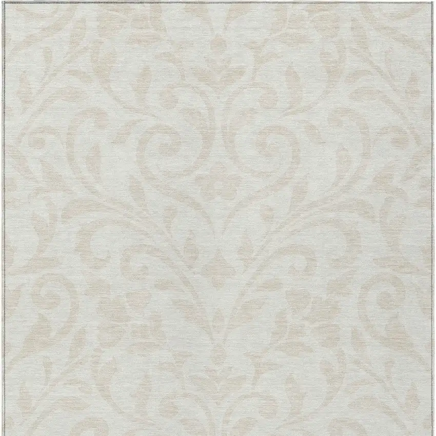 Ivory And Beige Floral Washable Indoor Outdoor Area Rug Photo 6