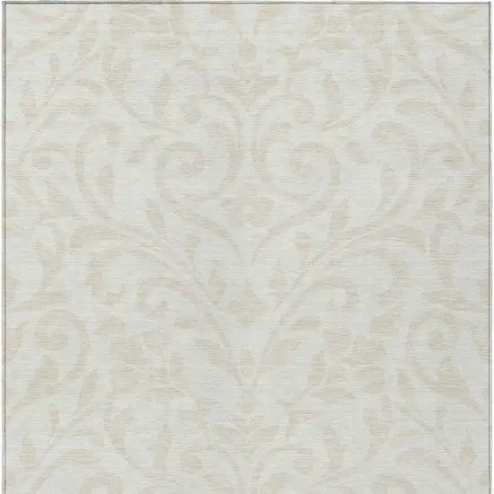 Ivory And Beige Floral Washable Indoor Outdoor Area Rug Photo 6
