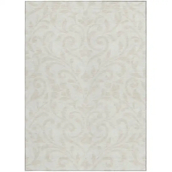 Ivory And Beige Floral Washable Indoor Outdoor Area Rug Photo 7