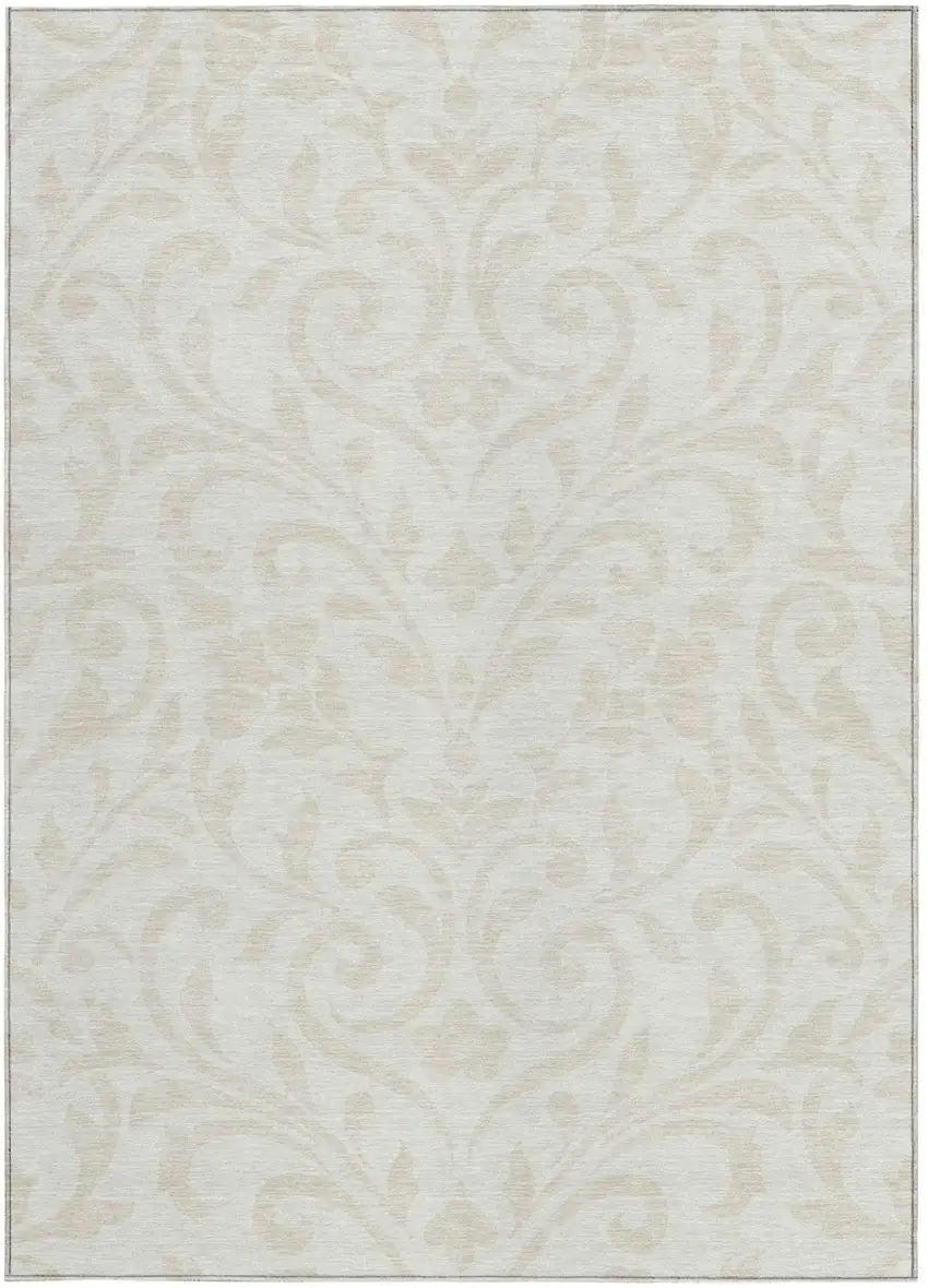 Ivory And Beige Floral Washable Indoor Outdoor Area Rug Photo 7