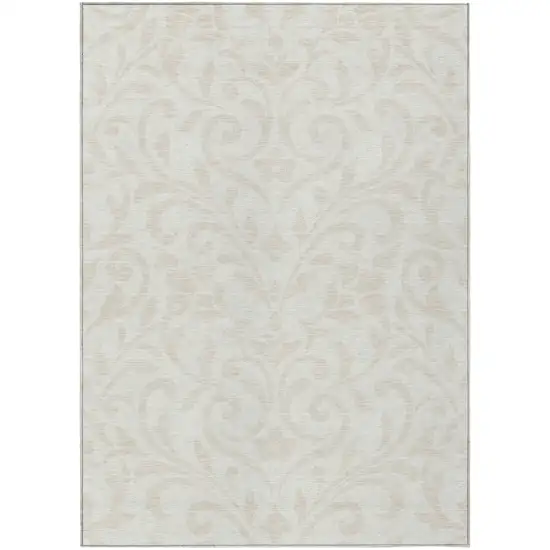 Ivory And Beige Floral Washable Indoor Outdoor Area Rug Photo 2
