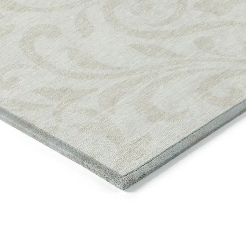 Ivory And Beige Floral Washable Indoor Outdoor Area Rug Photo 5