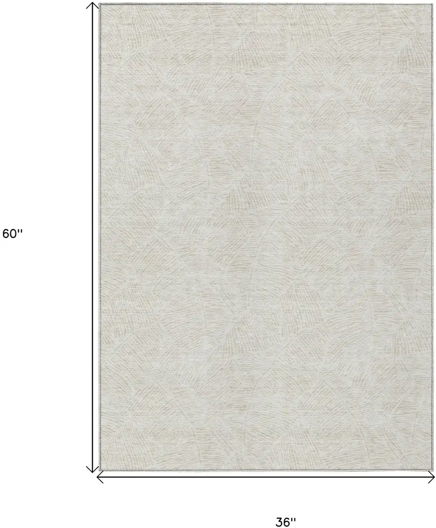 Ivory And Beige Floral Washable Indoor Outdoor Area Rug Photo 3