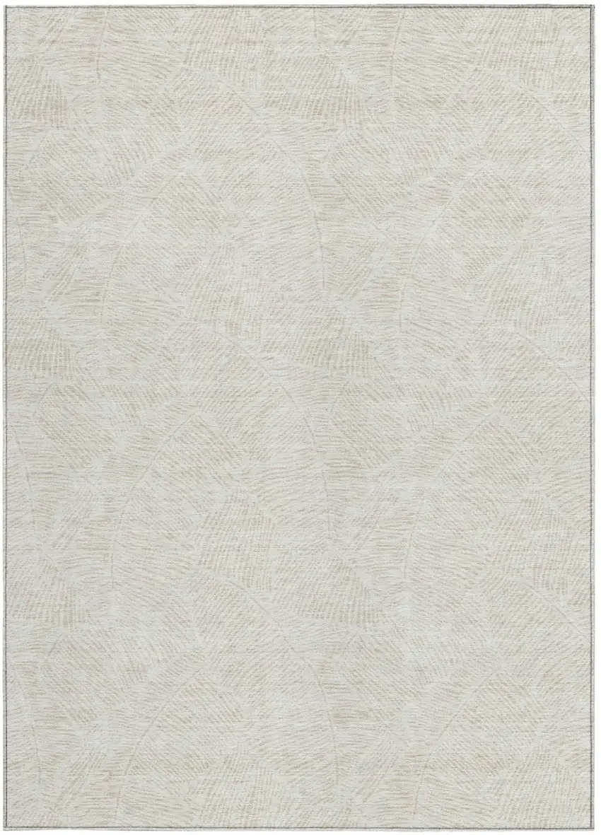 Ivory And Beige Floral Washable Indoor Outdoor Area Rug Photo 6