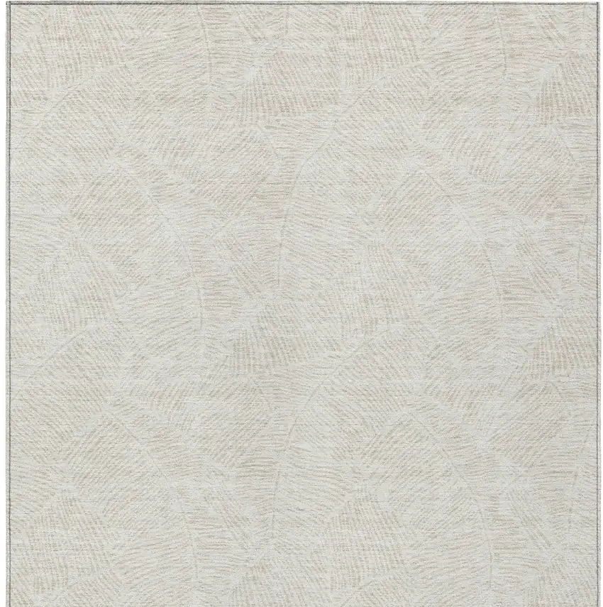 Ivory And Beige Floral Washable Indoor Outdoor Area Rug Photo 7