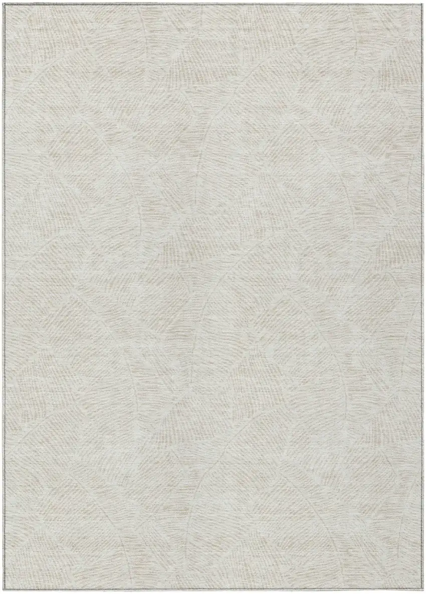 Ivory And Beige Floral Washable Indoor Outdoor Area Rug Photo 2