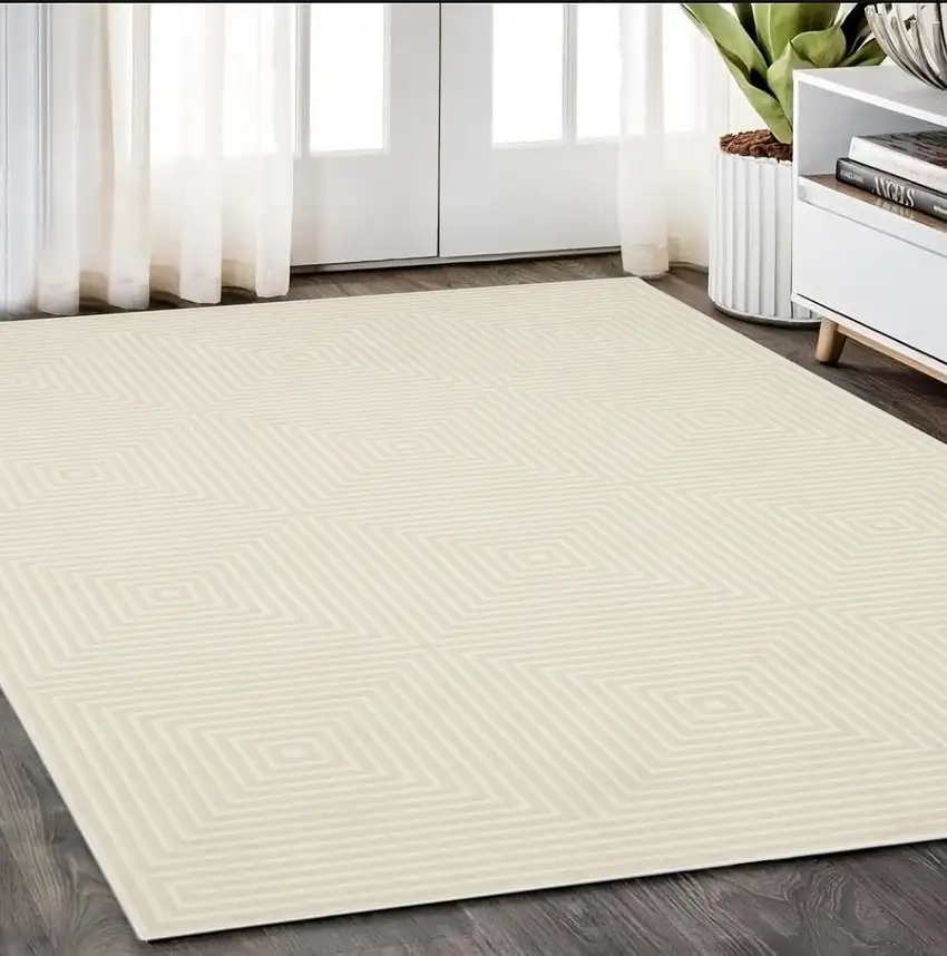 Ivory And Beige Geometric Area Rug Photo 1