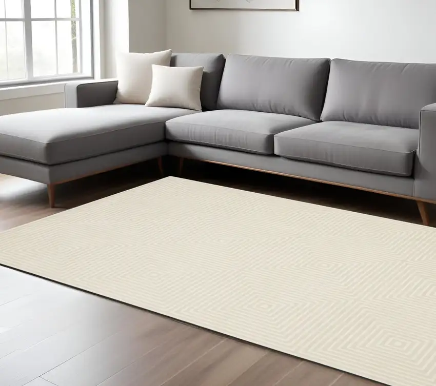 Ivory And Beige Geometric Area Rug Photo 1