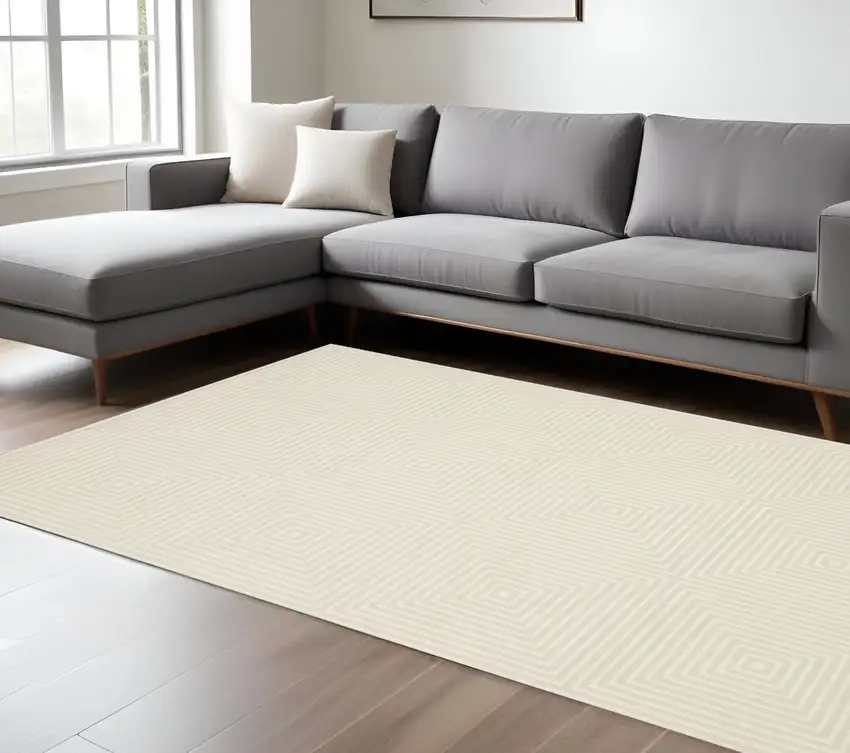 Ivory And Beige Geometric Area Rug Photo 1
