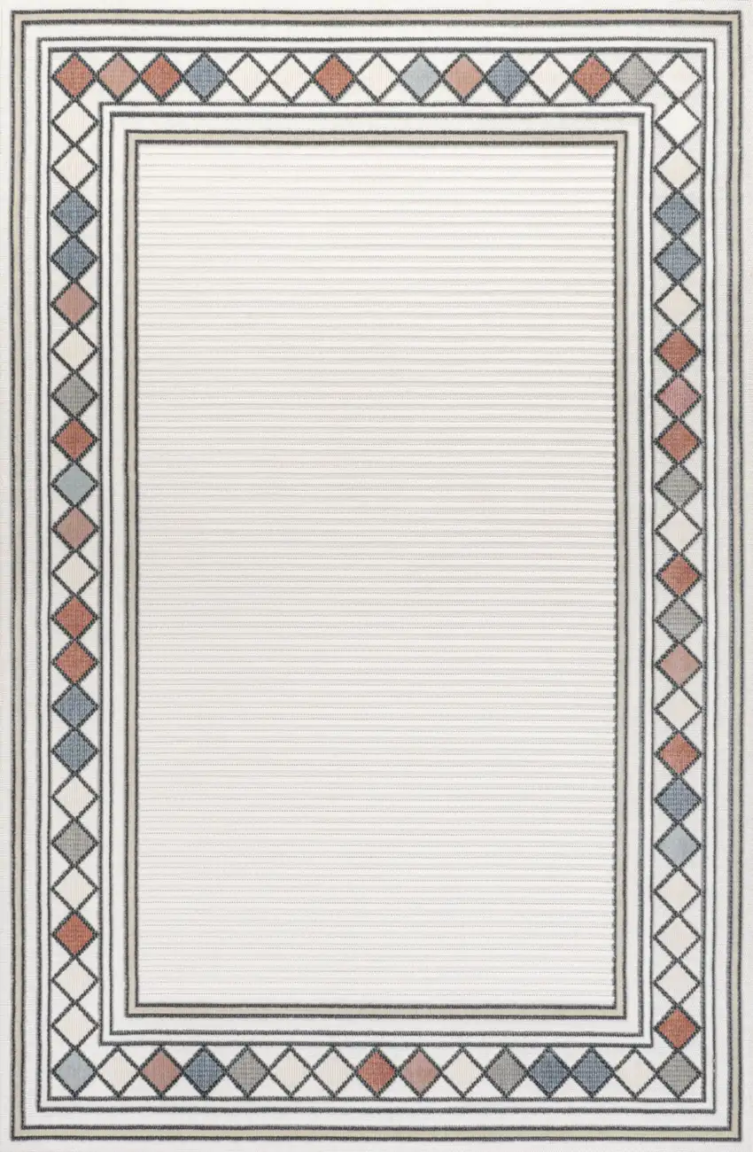 Ivory And Beige Geometric Indoor Outdoor Area Rug Photo 1