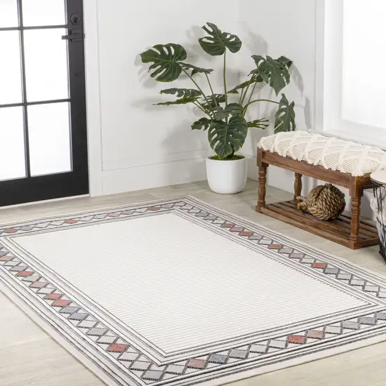 Ivory And Beige Geometric Indoor Outdoor Area Rug Photo 8