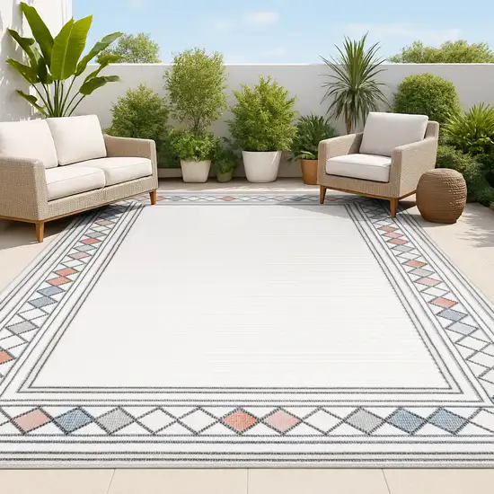 Ivory And Beige Geometric Indoor Outdoor Area Rug Photo 4