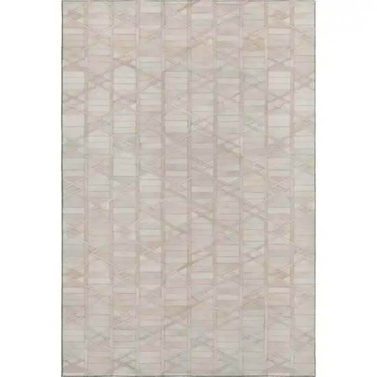 Ivory And Beige Geometric Washable Area Rug With UV Protection Photo 2