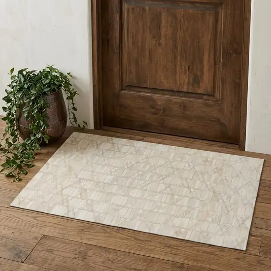 Ivory And Beige Diamond Washable Area Rug With UV Protection Photo 1