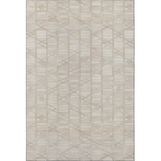 Ivory And Beige Geometric Washable Area Rug With UV Protection Photo 4