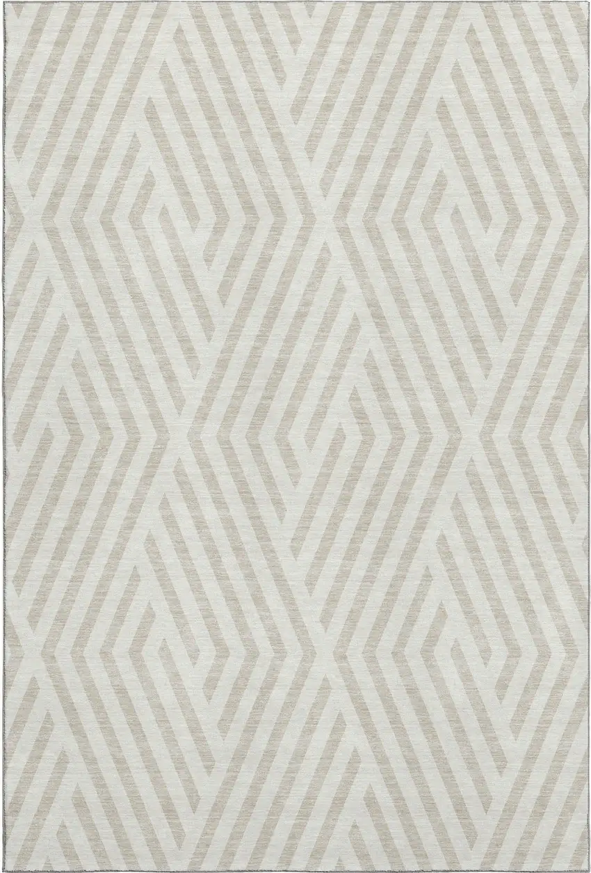 Ivory And Beige Geometric Washable Area Rug With UV Protection Photo 1