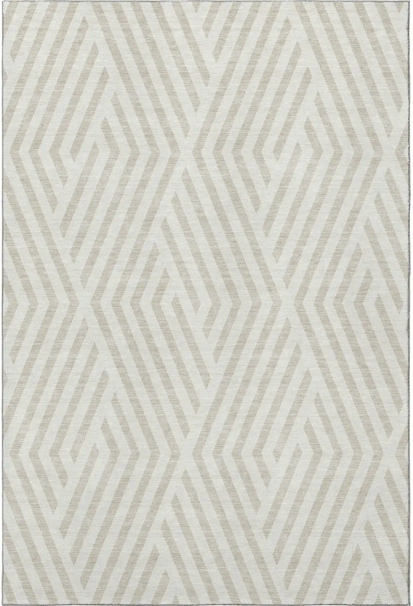Ivory And Beige Geometric Washable Area Rug With UV Protection Photo 4
