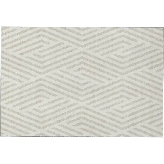 Ivory And Beige Geometric Washable Area Rug With UV Protection Photo 2