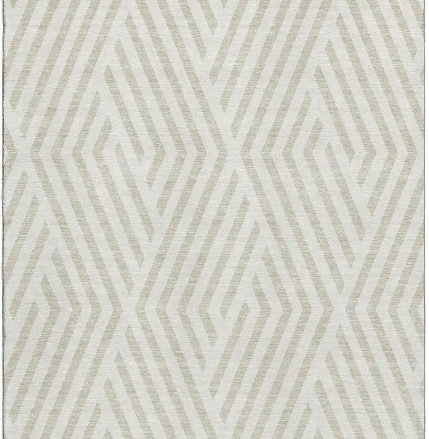 Ivory And Beige Geometric Washable Area Rug With UV Protection Photo 4