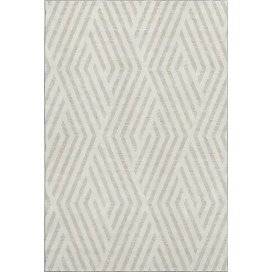 Ivory And Beige Geometric Washable Area Rug With UV Protection Photo 4