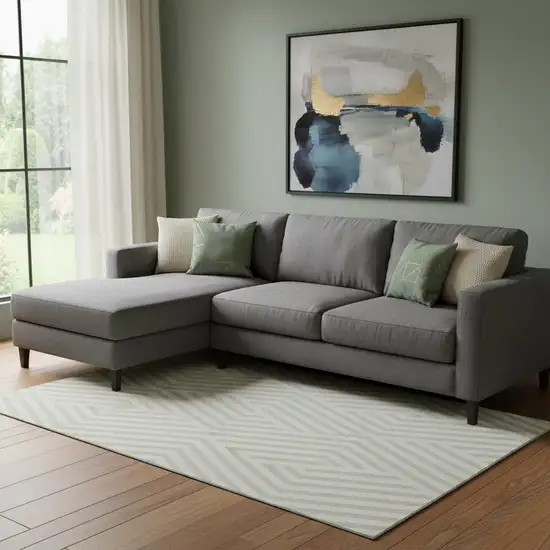 Ivory And Beige Geometric Washable Area Rug With UV Protection Photo 1