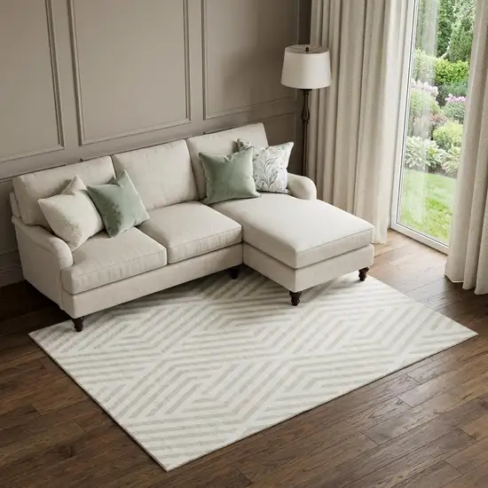 Ivory And Beige Geometric Washable Area Rug With UV Protection Photo 1