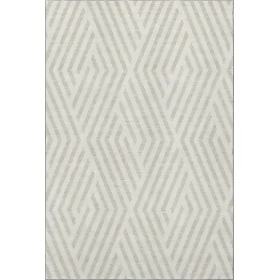 Ivory And Beige Geometric Washable Area Rug With UV Protection Photo 4