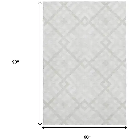 Ivory And Beige Geometric Washable Area Rug With UV Protection Photo 3