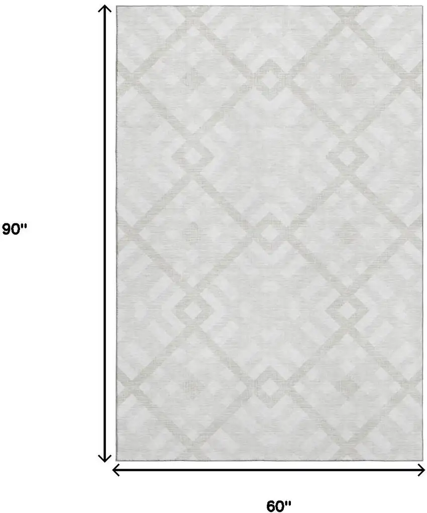 Ivory And Beige Geometric Washable Area Rug With UV Protection Photo 3