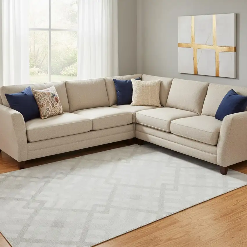 Ivory And Beige Geometric Washable Area Rug With UV Protection Photo 1