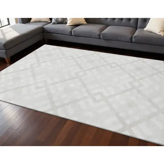 Ivory And Beige Geometric Washable Area Rug With UV Protection Photo 2