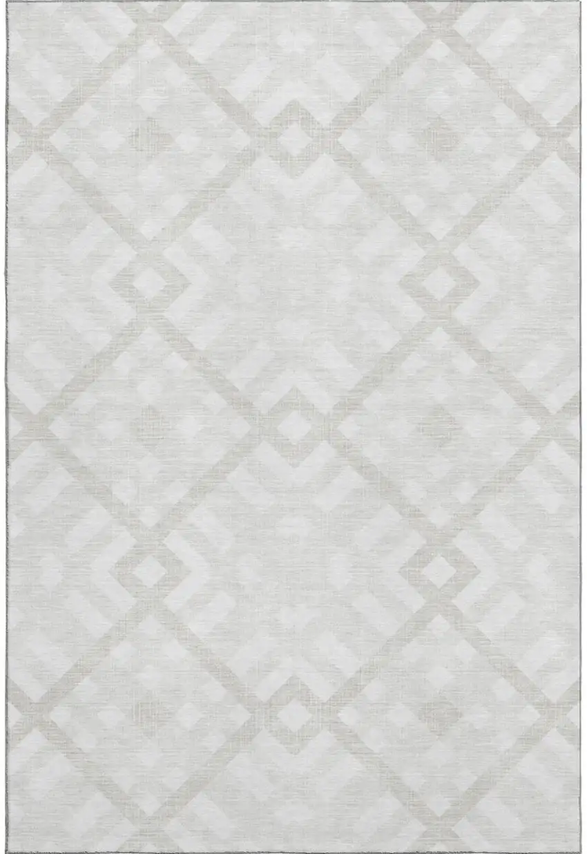 Ivory And Beige Geometric Washable Area Rug With UV Protection Photo 1