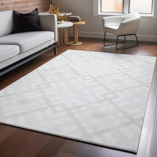 Ivory And Beige Geometric Washable Area Rug With UV Protection Photo 5