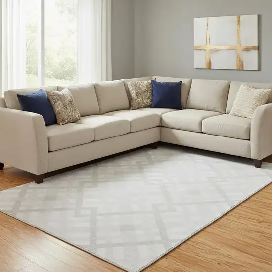 Ivory And Beige Geometric Washable Area Rug With UV Protection Photo 1