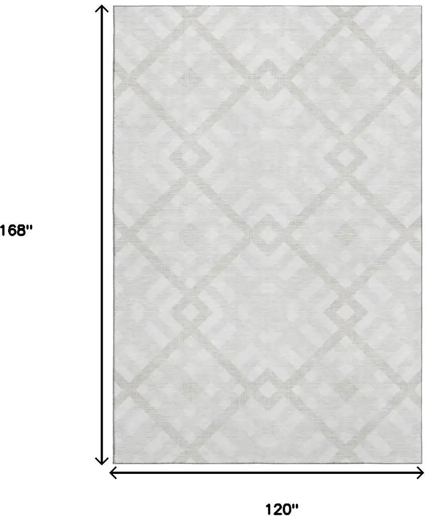 Ivory And Beige Geometric Washable Area Rug With UV Protection Photo 3