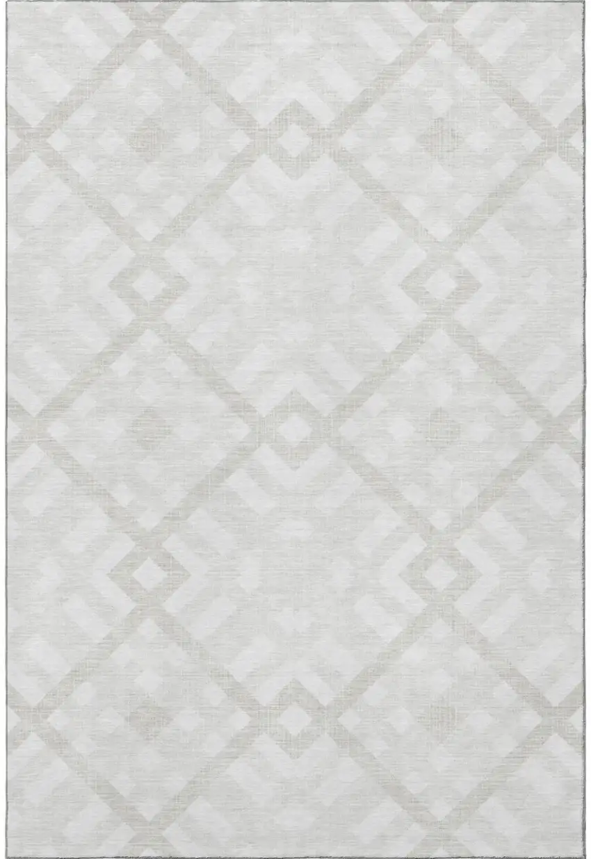 Ivory And Beige Geometric Washable Area Rug With UV Protection Photo 4