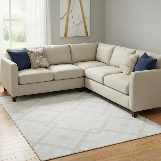 Ivory And Beige Geometric Washable Area Rug With UV Protection Photo 1