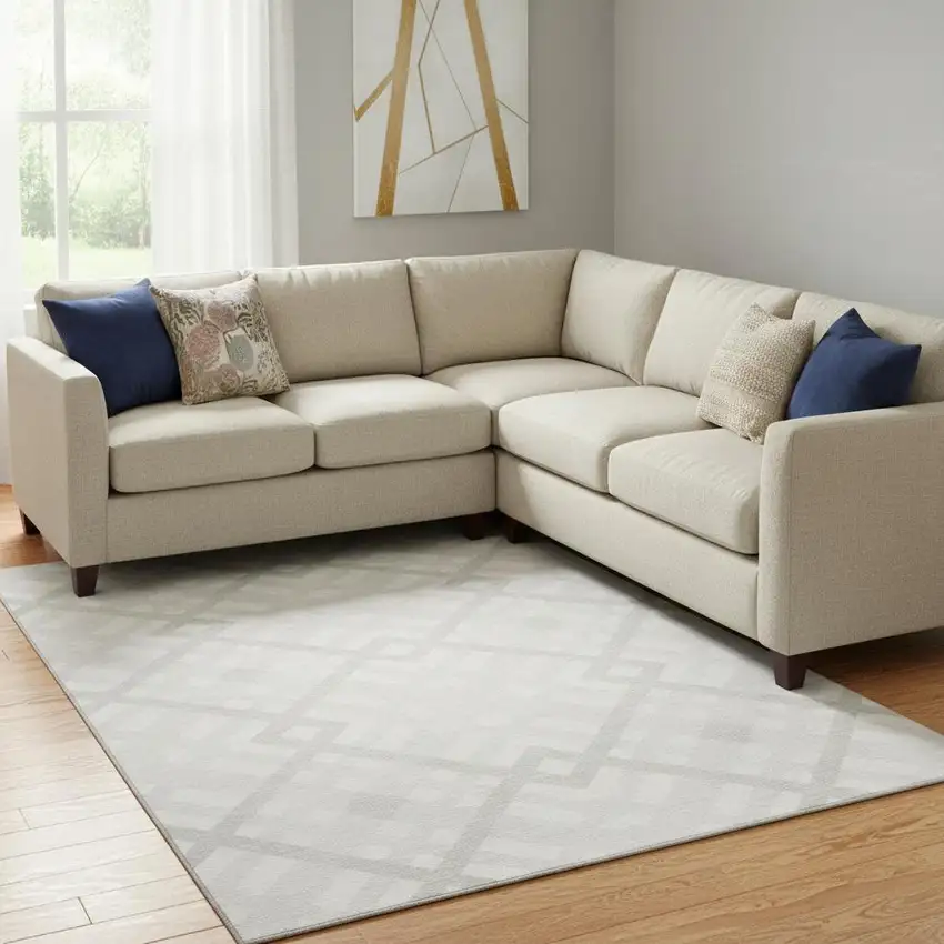 Ivory And Beige Geometric Washable Area Rug With UV Protection Photo 1