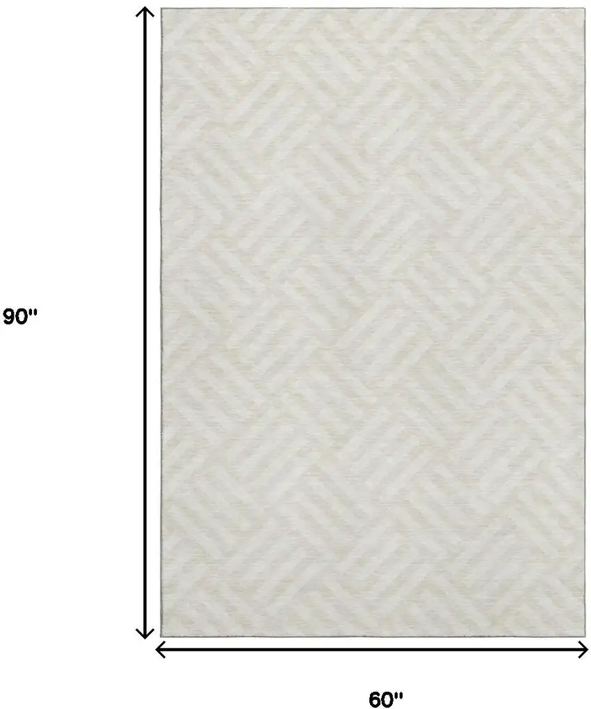 Ivory And Beige Geometric Washable Area Rug With UV Protection Photo 3