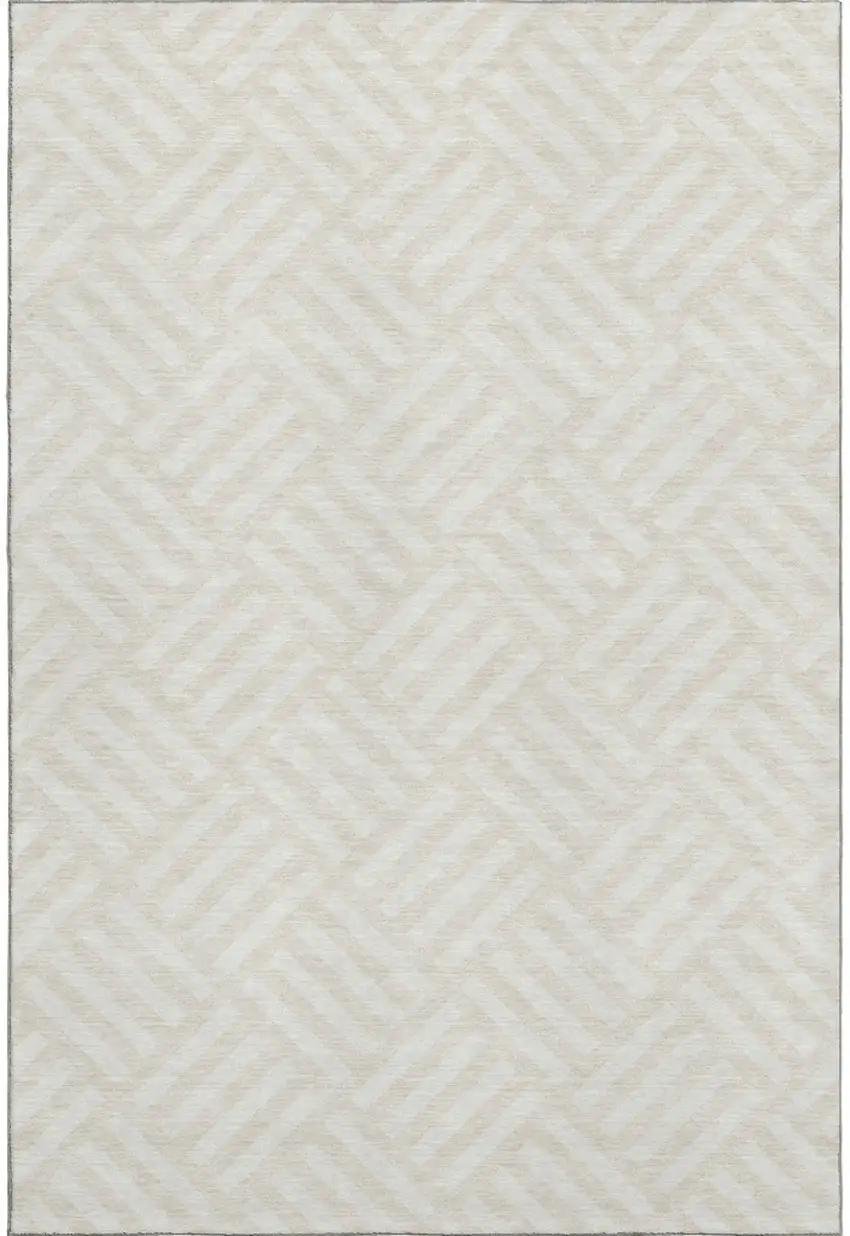 Ivory And Beige Geometric Washable Area Rug With UV Protection Photo 1