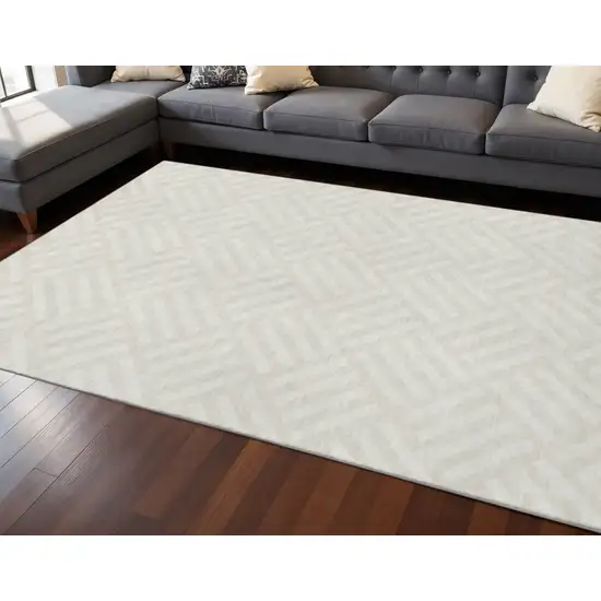 Ivory And Beige Geometric Washable Area Rug With UV Protection Photo 2