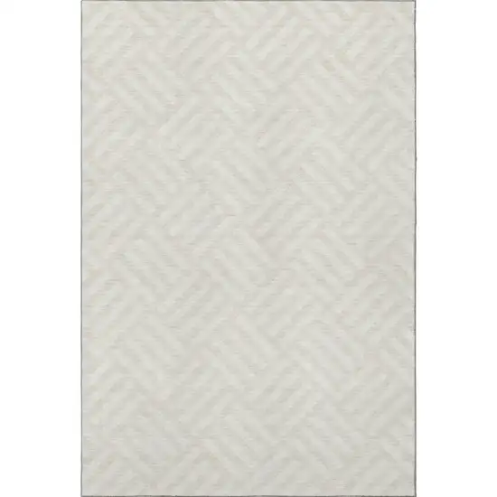 Ivory And Beige Geometric Washable Area Rug With UV Protection Photo 4
