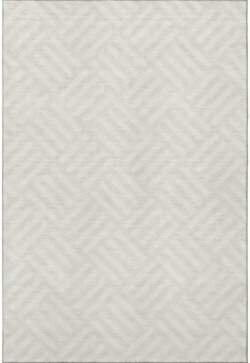 Ivory And Beige Geometric Washable Area Rug With UV Protection Photo 4