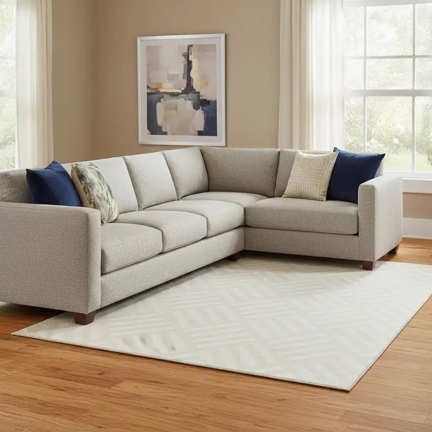 Ivory And Beige Geometric Washable Area Rug With UV Protection Photo 1