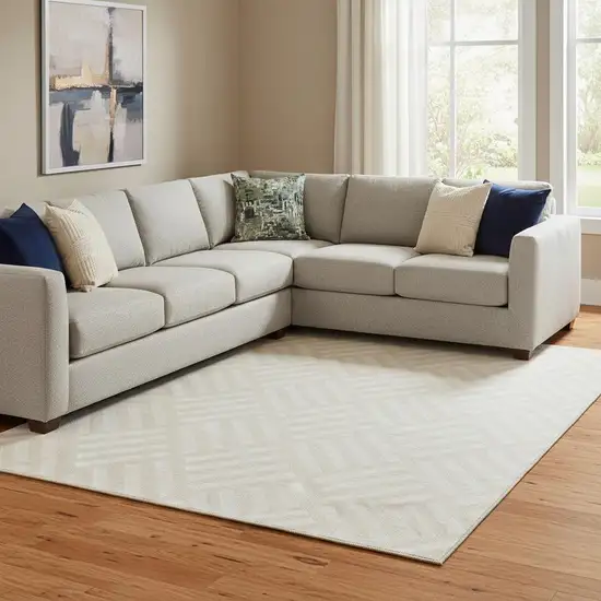 Ivory And Beige Geometric Washable Area Rug With UV Protection Photo 1