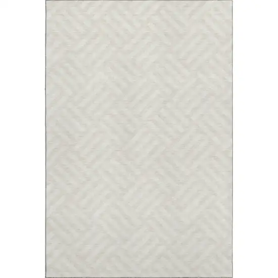 Ivory And Beige Geometric Washable Area Rug With UV Protection Photo 1