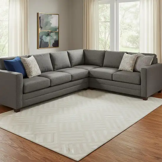 Ivory And Beige Geometric Washable Area Rug With UV Protection Photo 1