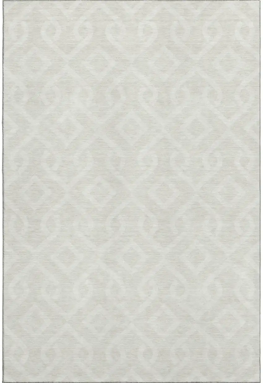 Ivory And Beige Geometric Washable Area Rug With UV Protection Photo 1