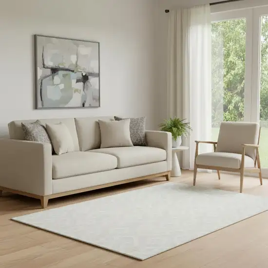 Ivory And Beige Geometric Washable Area Rug With UV Protection Photo 1